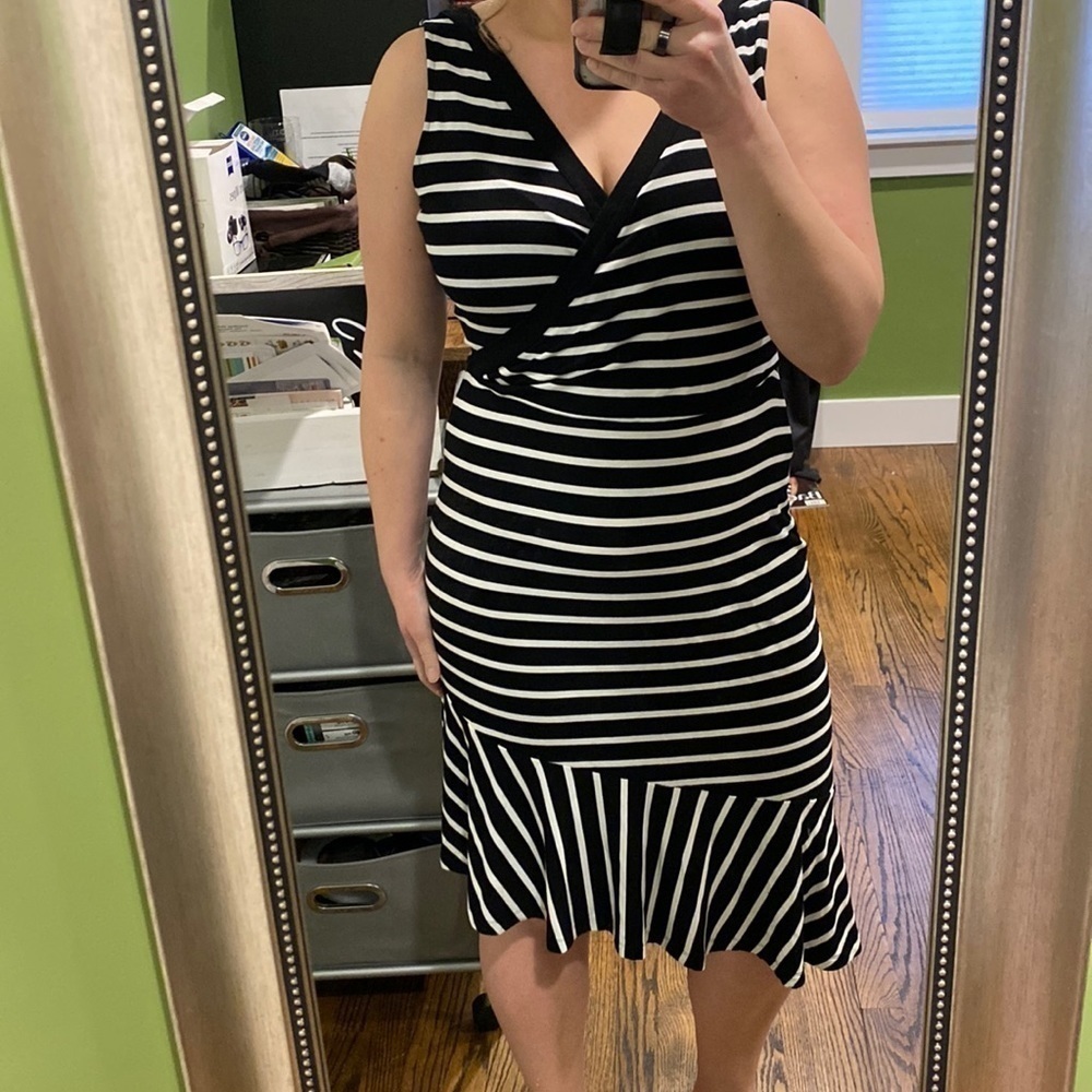 WHBM Faux Wrap Striped Fit & Flare Dress EUC